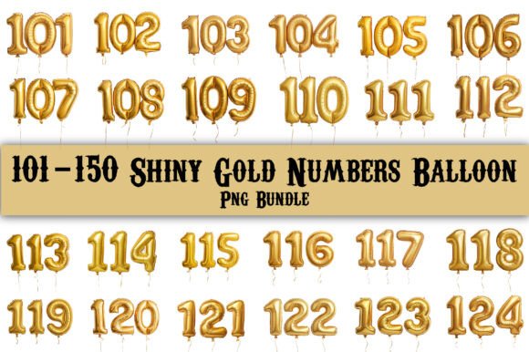 Download 101-150 Gold Numbers Balloon PNG Bundle - Png Collection