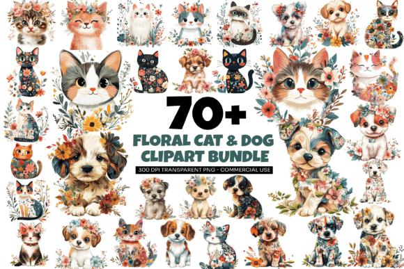 Download 76 Floral Cat and Dog Clipart Bundle PNG - Png Collection