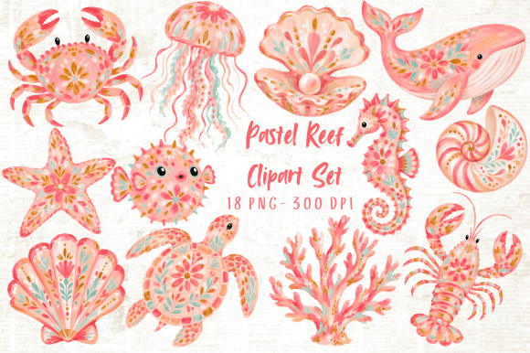 Download Pastel Reef Clipart Set PNG - Png Collection