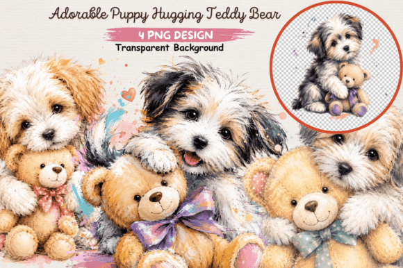 Download Adorable Puppy Hugging Teddy Bear PNG - Png Collection