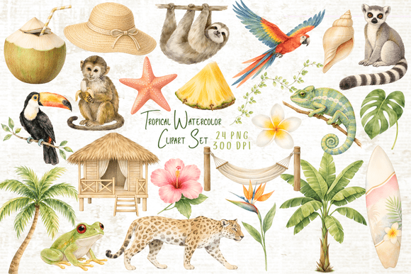 Download Tropical Watercolor Clipart Set PNG - Png Collection