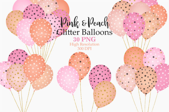 Download Pink &amp; Peach Glitter Balloons Clip Art - Pink Collection