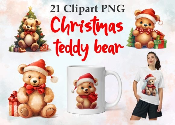 Download Set of Christmas Cute Teddy Bears Png - Png Collection