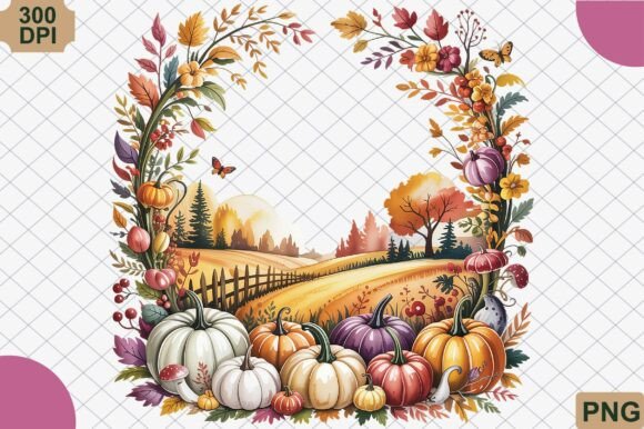 Download Autumn Harvest Floral Frame PNG - Png Collection