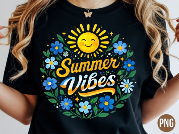Download Summer Vibes Sun Floral Frame PNG Shirt - Png Collection
