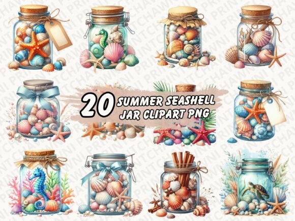Download Summer Seashell Jar Clipart PNG Bundle - Png Collection