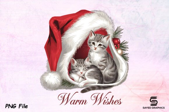 Download Vintage Christmas Cat Warm Wishes PNG - Png Collection