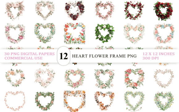 Download Pastel Heart Flower Frame PNG Bundle - Png Collection