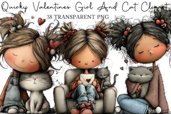 Download Quirky Valentines Girl and Cat Clipart - Valentine Collection
