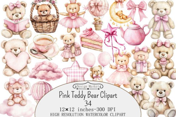 Download Watercolor Pink Teddy Bear Clipart - Pink Collection