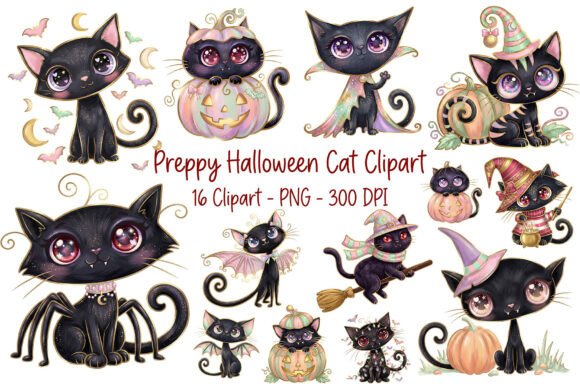 Download Preppy Halloween Cat Clipart PNG Set - Png Collection