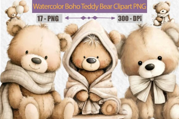 Download Watercolor Boho Teddy Bear Clipart PNG - Png Collection