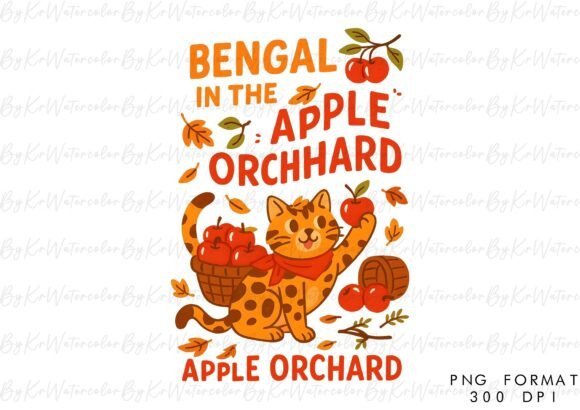 Download Bengal Cat Apple Fall Hand Drawn PNG - Png Collection