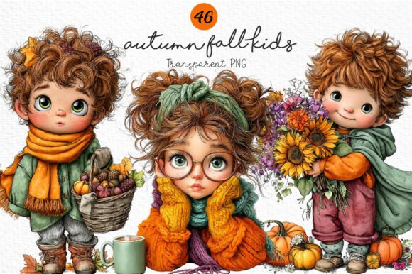 Download Whimsical Autumn Fall Kids Clipart PNG - Png Collection