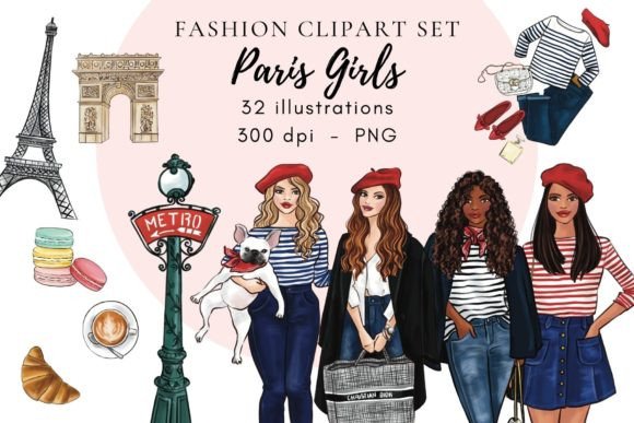 Download Paris Girls Fashion Clipart Set PNG - Png Collection