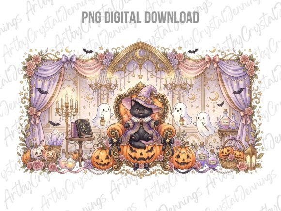 Download Spooky Pastel Cat Witch Halloween PNG - Png Collection