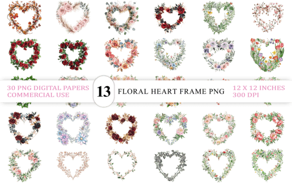 Download Bright Floral Heart Frame PNG Bundle - Png Collection