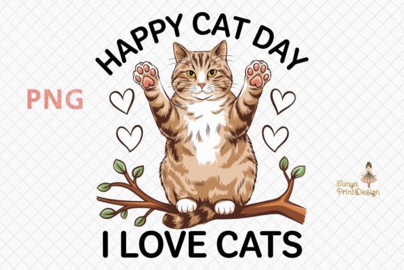 Download Happy Cat Day Funny Cat Design PNG - Png Collection