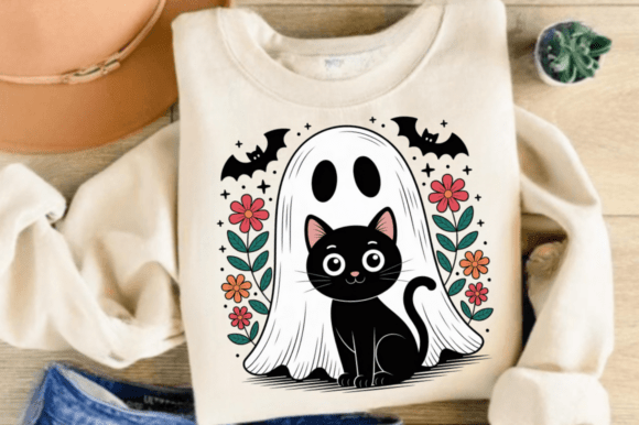 Download Cute Halloween Ghost and Cat PNG Clipart - Png Collection