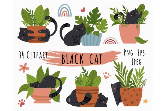 Download Cute Cartoon Black Cat PNG Clip Art Set - Png Collection