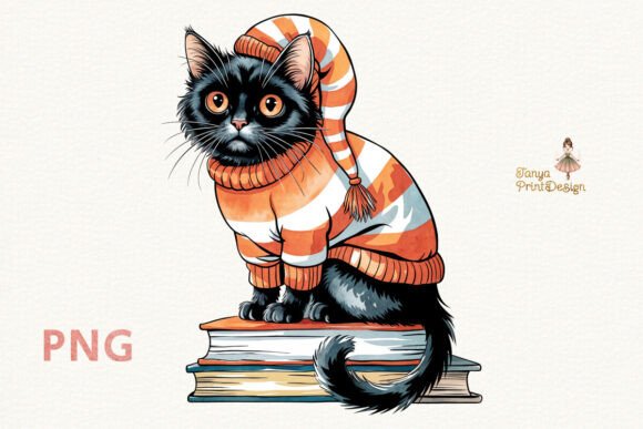 Download Cute Cat Sitting on Books Clipart PNG - Png Collection