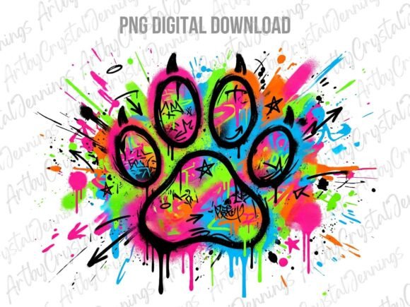 Download Graffiti Neon Dog Paw Print Art PNG - Png Collection
