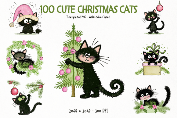 Download Cute Christmas Cats PNG Clipart Bundle - Png Collection