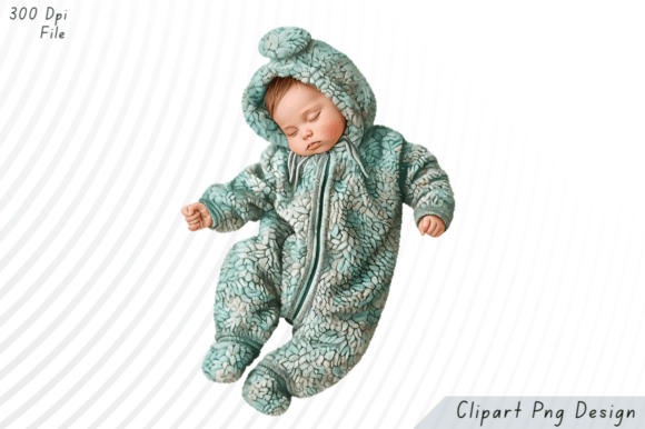 Download Sleeping Baby in Fuzzy Green Onesie PNG - Png Collection
