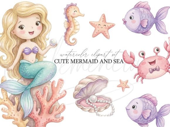 Download Cute Mermaid Clipart PNG Bundle - Png Collection