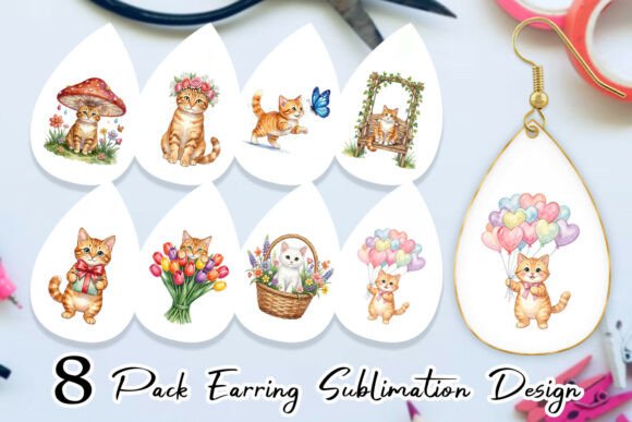 Download Pastel Garden Cat Earring PNG Design - Png Collection