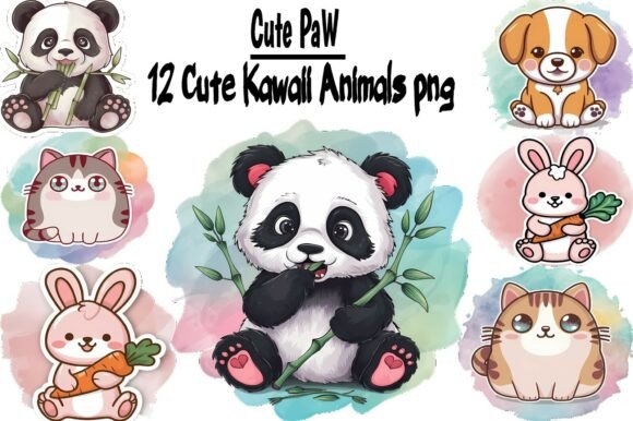 Download 12 Cute Kawaii Animals PNG Bundle, Panda - Png Collection