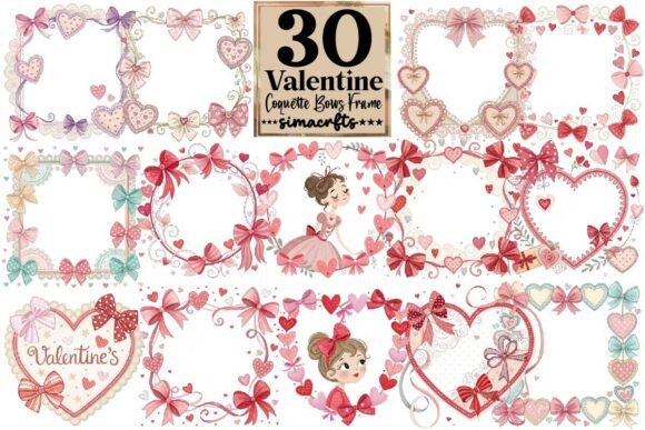 Download Coquette Valentine's Bows Frame Clipart - Valentine Collection
