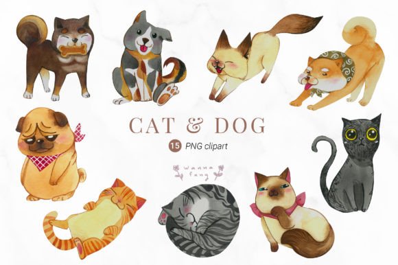 Download Watercolor Cat &amp; Dog Clipart, PNG - Png Collection