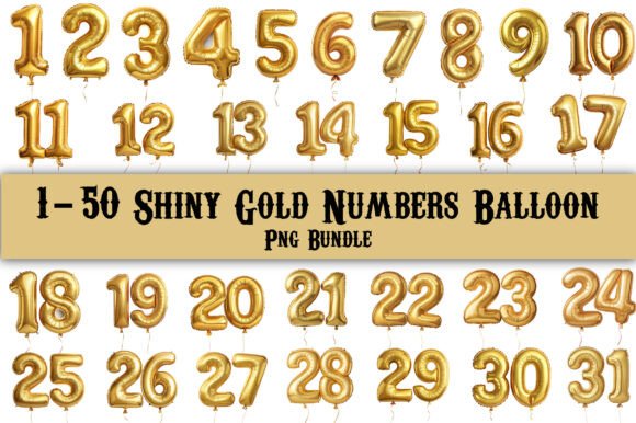 Download 1-50 Numbers of Gold Balloon PNG Bundle - Png Collection