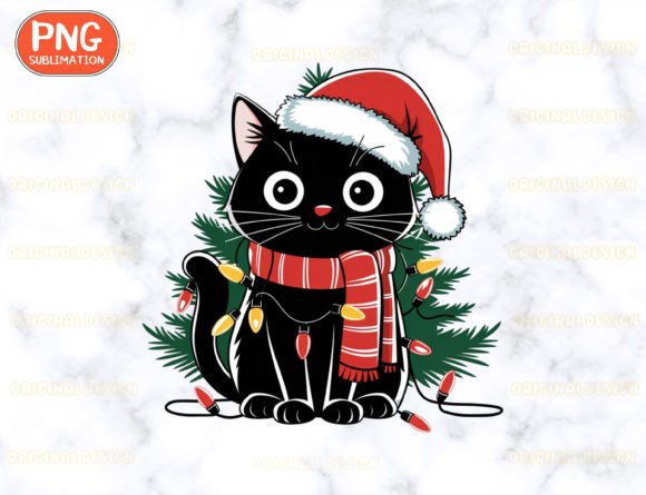 Download Black Cat Dressed in a Red Santa Hat Png - Png Collection