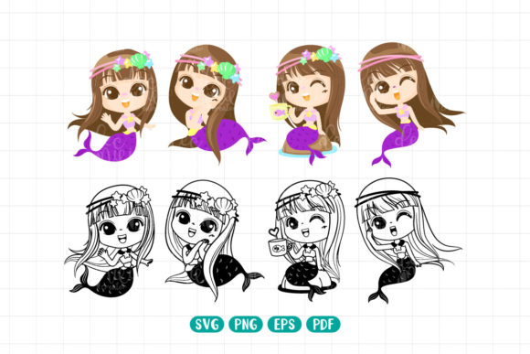 Download Mermaid Cartoon Set, Svg, Png, Pdf, Eps - Png Collection