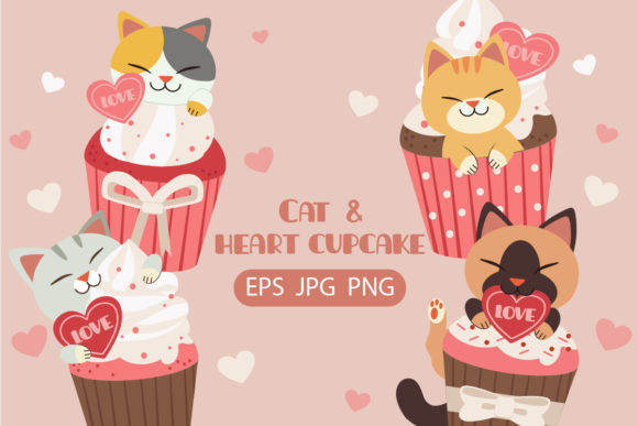 Download Bundle of Cat with Pink Cupcake Clipart - Pink Collection