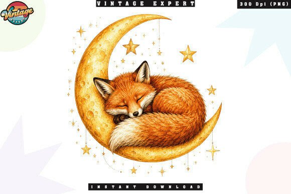 Download Sleeping Fox on Crescent Moon PNG - Png Collection