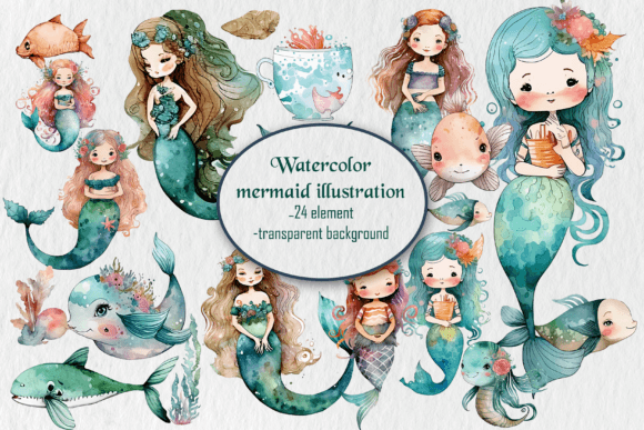 Download Watercolor Cute Mermaid Illustration Png - Png Collection