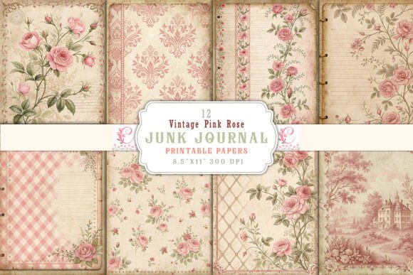 Download Vintage Pink Rose Junk Journal Pages - Pink Collection