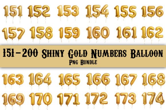 Download 151-200 Gold Numbers Balloon PNG Bundle - Png Collection