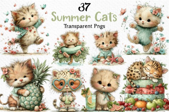 Download Whimsical Summer Cats Clipart Png - Png Collection