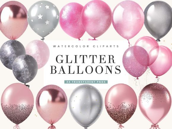 Download Pink Glitter Balloons Clipart Bundle - Pink Collection